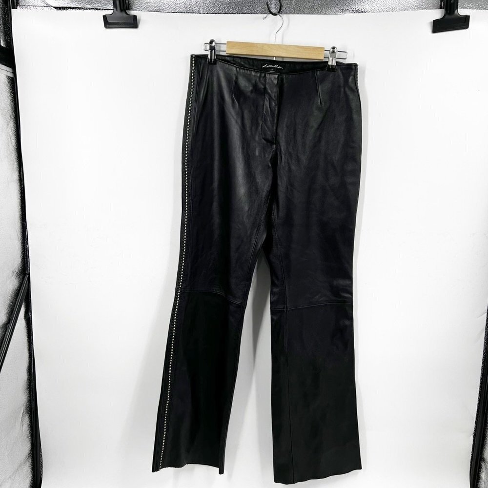 ✅ LILLIE RUBIN BLACK LEATHER PANTS WITH BRAIDED DETAIL SIZE‎ 8